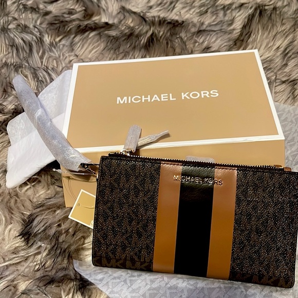 Michael Kors Handbags - Michael Kors Adele Logo Stripe Smartphone Wallet | Brown | New w/ Tags